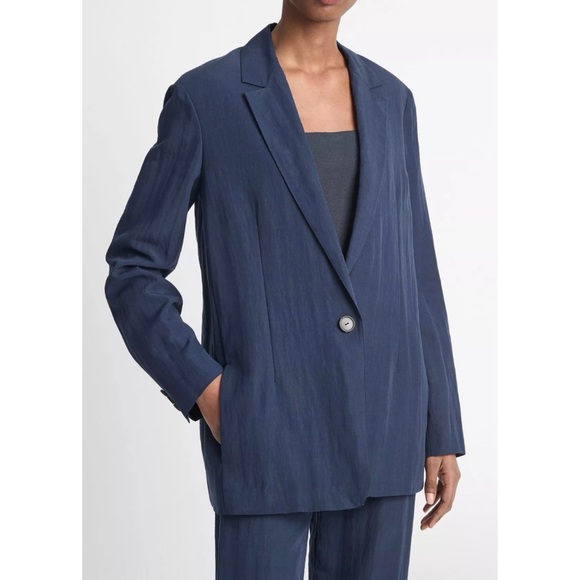 Vince Relaxed Textured Blazer Navy NEW - Picture 3 of 6